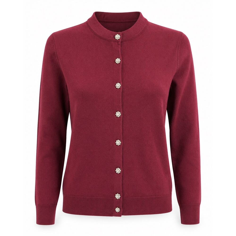 J.Crew Small Jeweled Classic Cardigan Sweater in Vintage Burgundy, style CE89